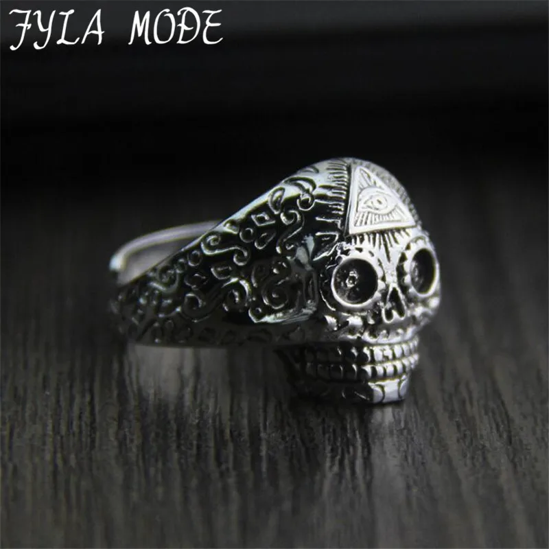 

FYLA MODE 2017 S925 Sterling Silver Jewelry Ring Skull Biker Men Ring Hot Sale Man's Fashion Jewelry 17.20MM Width 12G PBG052