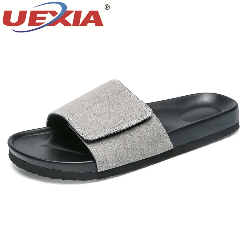 

UEXIA Men Slippers Summer Flats 2018 Summer Men Shoes Breathable Beach Slippers Wedge Black White Flip Flops Men Brand Slides
