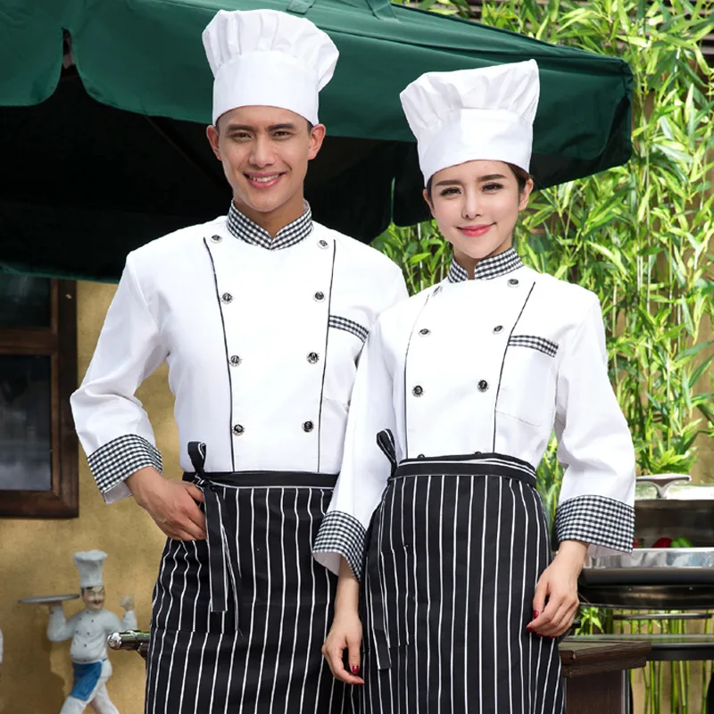 

New Arrival Chef's Uniform Long Sleeve Hotel Cooker's Outfit Hotel Chefs Uniform The Kitchen Chef Costumes Plus Size B-5576