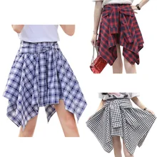 Женские клетчатые школьные мини-юбки для фигурного катания с эластичной резинкой на талии