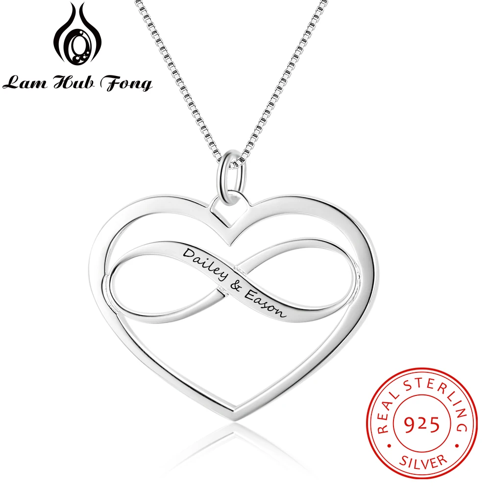 

100% 925 Sterling Silver Heart Shape Personalized Necklaces&Pendants DIY 2 Names For Women anniversary Gift Daily Occasion 2018
