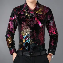 Креативный яркий цвет, изысканная бронзовая рубашка с длинным рукавом, осень, высокое качество, золотой бархат, роскошная рубашка для мужчин, M-XXXL