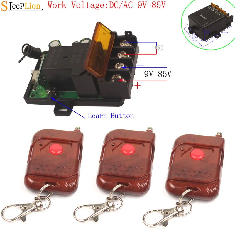 

Sleeplion Wide Voltage Switch 9V-85V 12V Remote Control Switch Relay Module 24V 36V 48V 433MHz Receivers&Transmitter