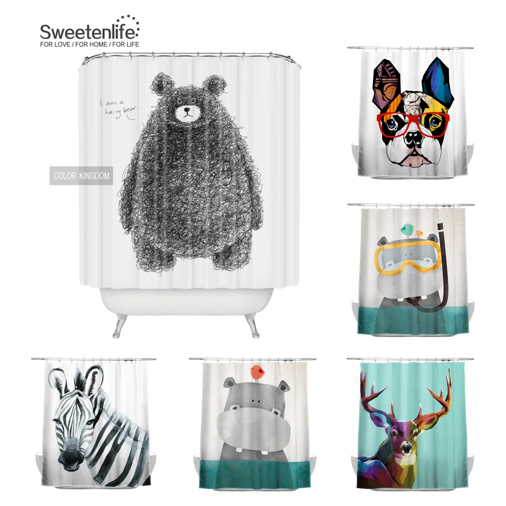 Sweetenlife занавеска для ванной с изображением животных, с рисунком черного медведя, водонепроницаемая занавеска для ванной, 180*180 см, европейский и американский стиль, занавеска для душа