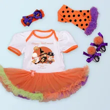 Новые наряды для девочек на Хэллоуин, новые хлопковые комбинезоны для новорожденных, юбки-пачки, повязка на голову для ребенка, Гольфы с рюшами, вечерние
