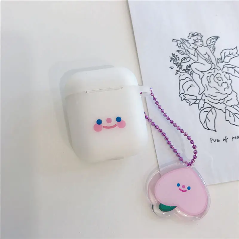 Чехол для наушников с Bluetooth для Airpods, силиконовые милые аксессуары для airpods 2, Защитная крышка с брелком, мультяшный смайлик - Цвет: peach