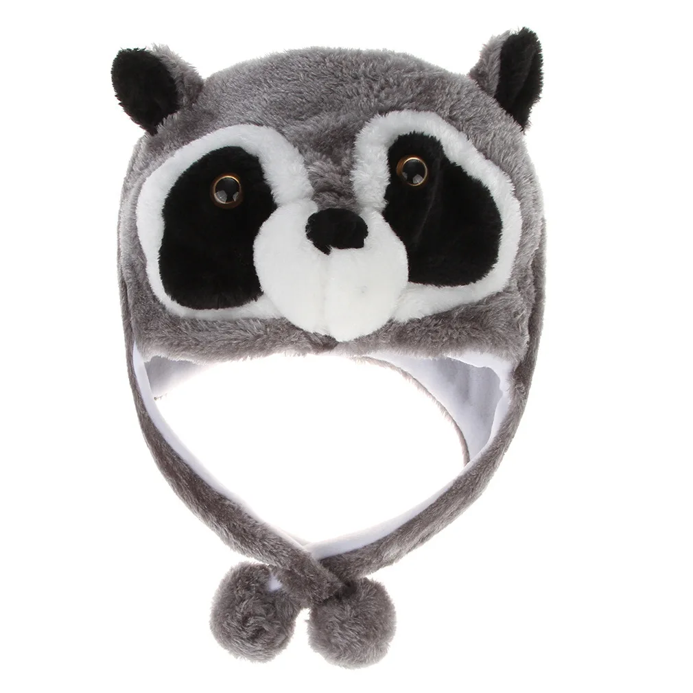 Heating And Ear Protection Beanie Raccoon Plush Hat Cartoon Animal Caps - Цвет: Raccoon