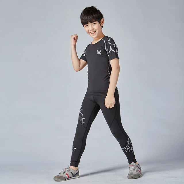 2017 New Children boys compression tights Sport suits short sleeve fitness football baskeball