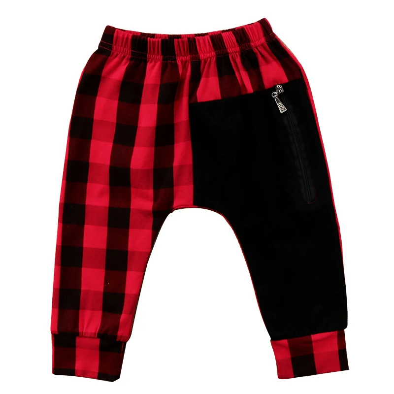 

Toddler Kids Baby Boys Plaid Zipper Bottom Pants Boys Casual Panty Harem Pants Trousers