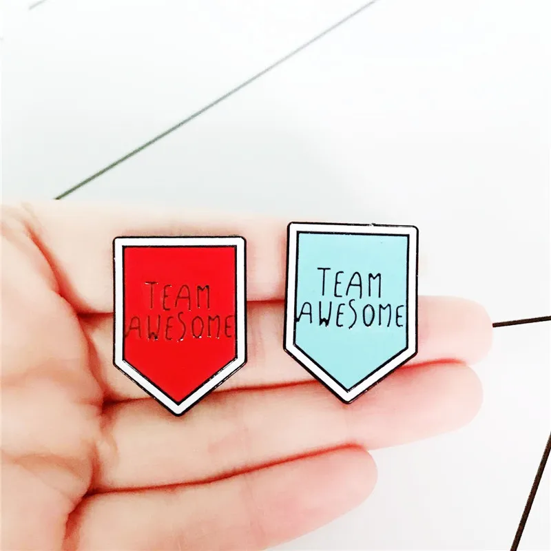 

Red Blue Letter Arrow Brooch TEAM AWESOME PIN Team Logo Brooch Jewelry Accessories Brooches Badges