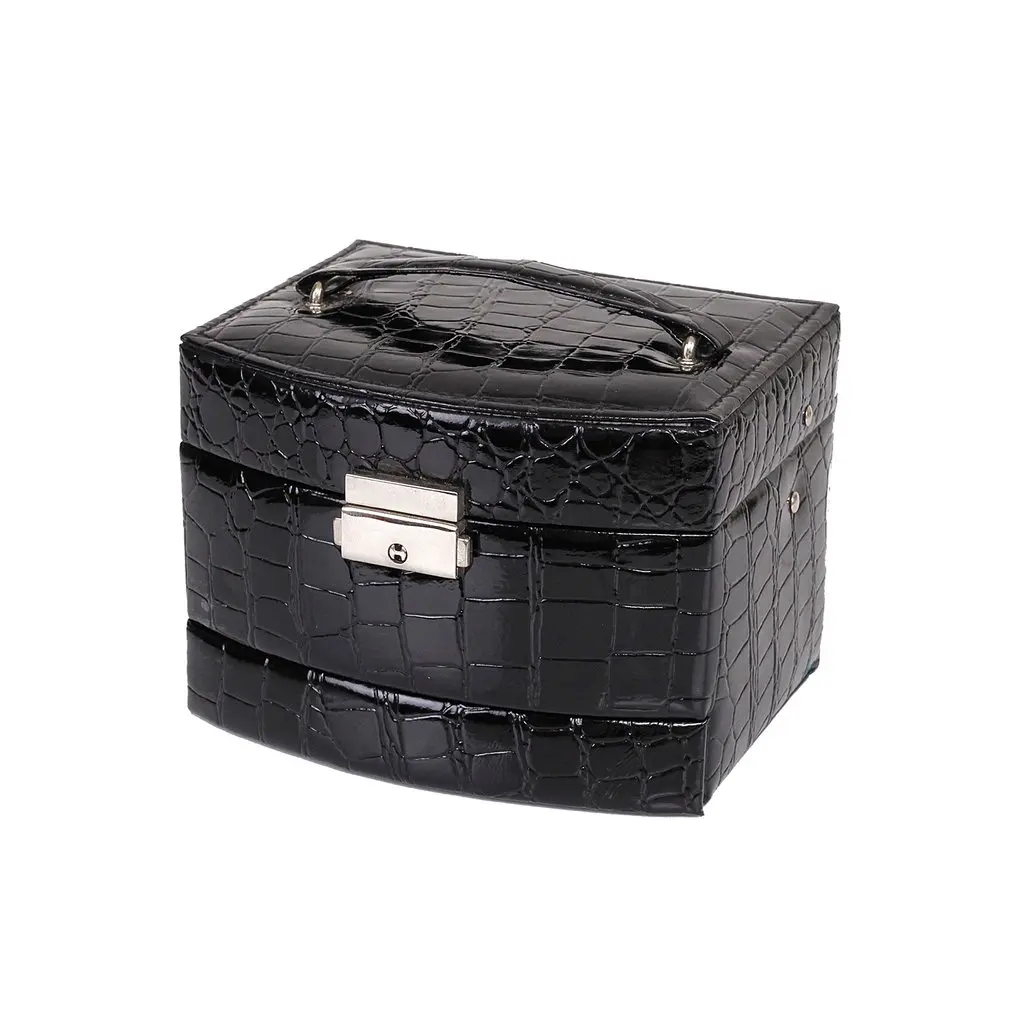 Hot! Three Layers Jewelry Display Storage Box Rings Necklace Earrings Jewelry Carrying Case Automatic Buckle Black/Red Color Jewelry Packaging