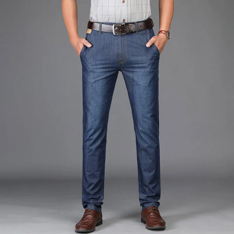 Summer JEEP Brand Cotton Smart Casual Jeans Elastic Men's Casual Full Length Retro Simple Jeans Cotton Pants Fashion Trousers 44 (39)