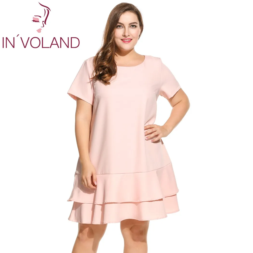 IN'VOLAND, Брендовое платье размера плюс для женщин, короткий рукав, Одноцветный, двойной слой, оборки, подол, Платья для вечеринок, для девушек, большой размер, Vestidos 4XL