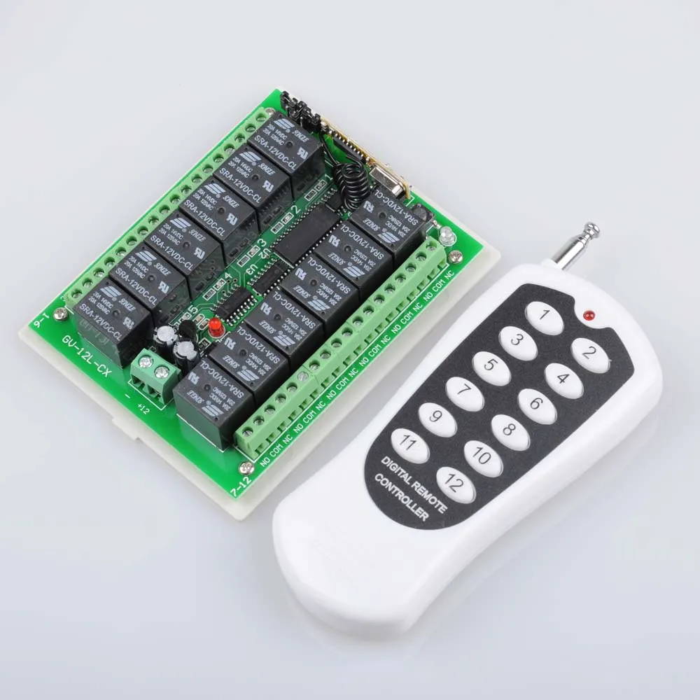 

12V 12CH Remote Control Switch RF Wireless Transmitter Receiver Learn Code 8 Kinds Work Way 315/433Nhz Max 5A 250VAC