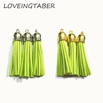 

(Choose Color First) 50mm 100pcs/lot Light Green Rhodium/Gold Suede Leather Tassel Pendants