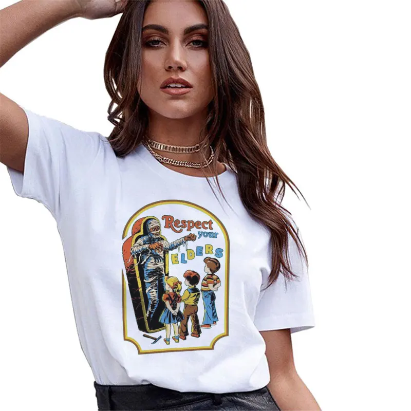 

Respect Your Elders Printed Tops 80s 90s Funny Tshirt Vintage Tumblr Clothes Korean Style Tshirt Short Sleeve Female T-shirt