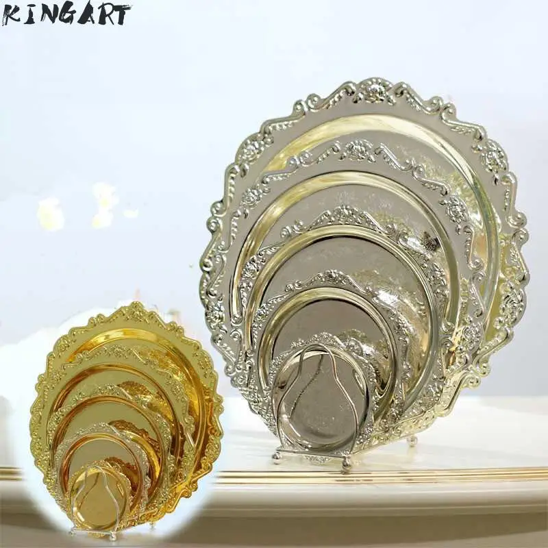 

Big Round Metal Silver/gold Plated Serving Dishes Cake Tray Snack Dish Silver Plated Small Dessert Plate Cake Serving Tray
