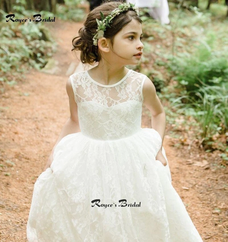 Childrens Bow Ball Gown Round Neck Sleeveless Evening Dress