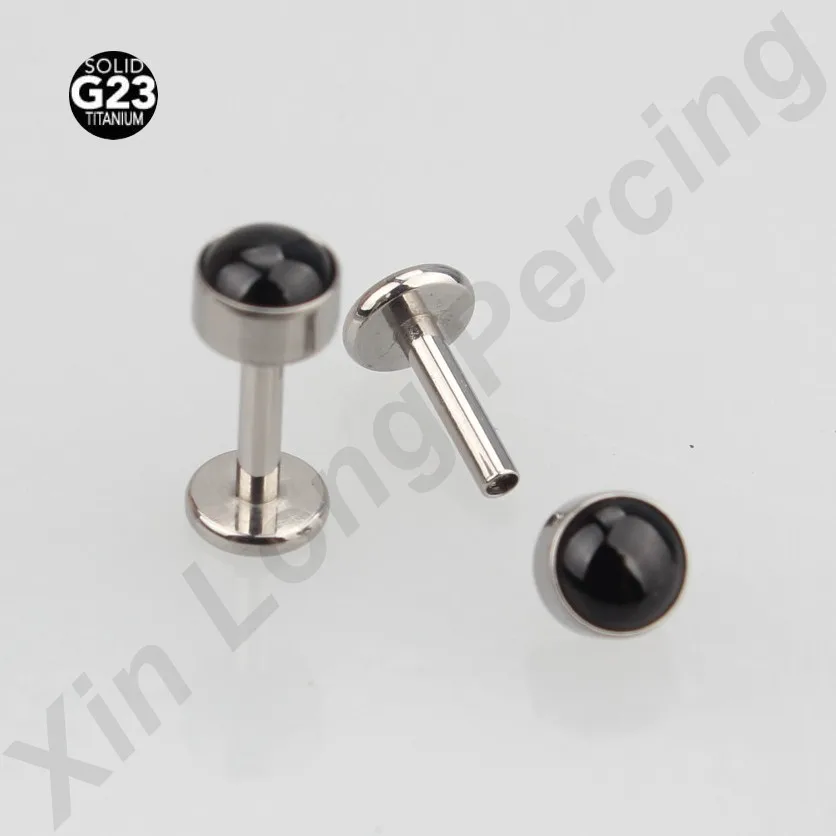 1Pieces High polished G23 Titanium Black Onyx Stone Internally Threaded