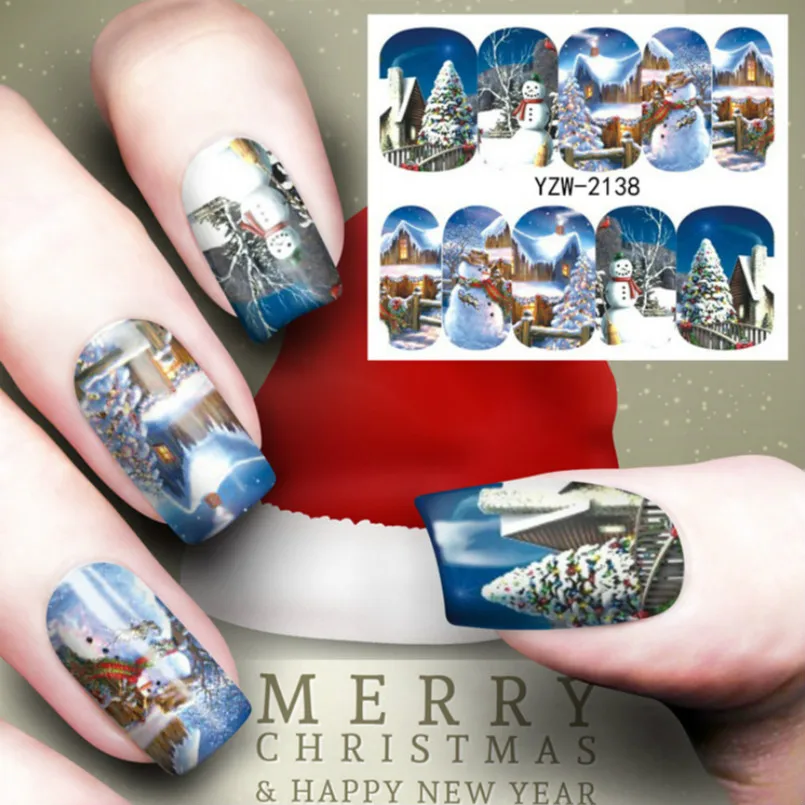 

1 Pcs Snowman Merry Hristmas Tree Nail Sticker Water Decals Nail Glitter party special Butterfly Transfer Nail Art Decoration