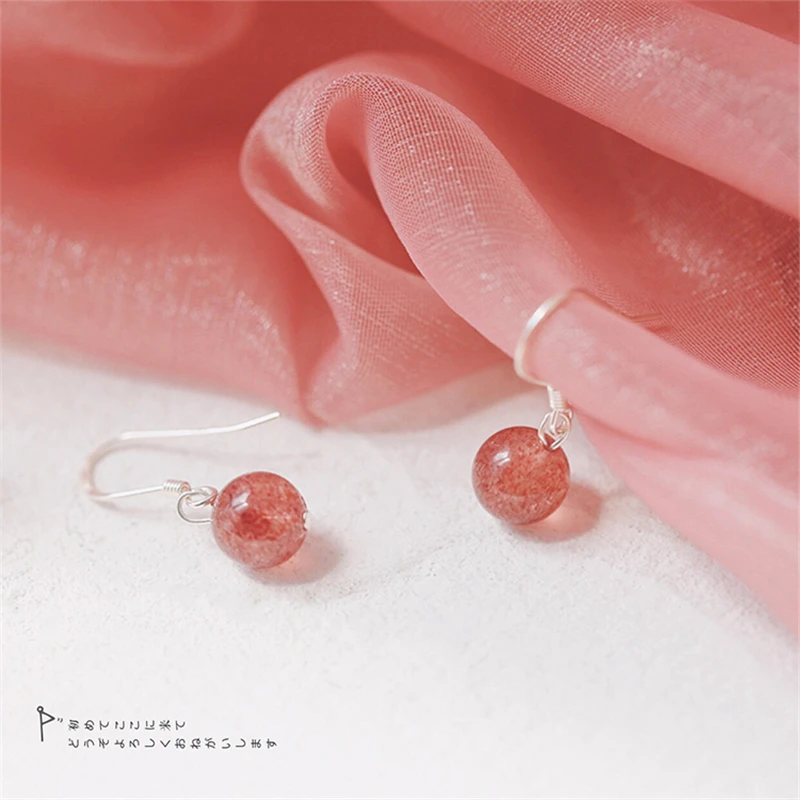 

New Silver Strawberry Crystal Beads Dorp Earrings For Women Summer Style Lady S925 Simple fashion Jewelry