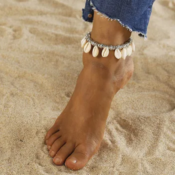 

Vintage Leather Ankle Bracelets Natural Shell Cowrie Beach Sandal Anklet For Women Charming Jewelry Chain Anklets Shellhard
