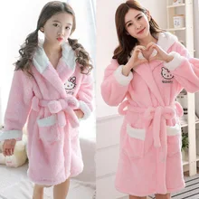 Плюшевый халат для взрослых женщин коралловый флис пижамы с длинным рукавом прекрасный розовый котенок пижамы банные халаты мультфильм халаты