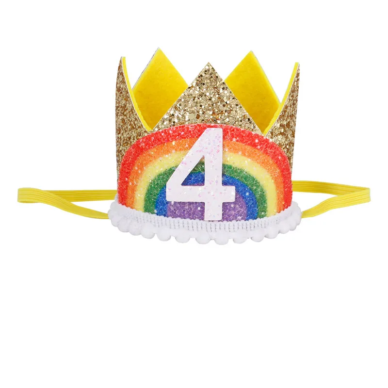 Chicinlife от 1 до 8 лет Радуга день рождения корона шляпа мальчик девочка день рождения украшение ребенка душ белый золотой день рождения шляпа - Цвет: Gold 4