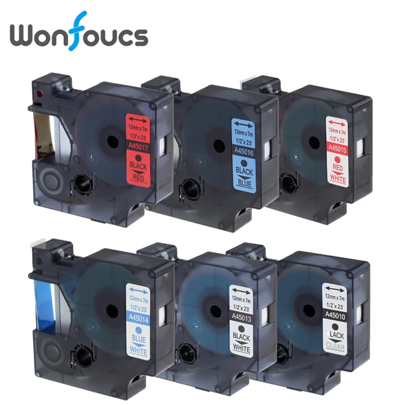 Смешанный цвет совместимый с DYMO D1 лейбл лент 45013 45010 45014 12 мм черный на белом