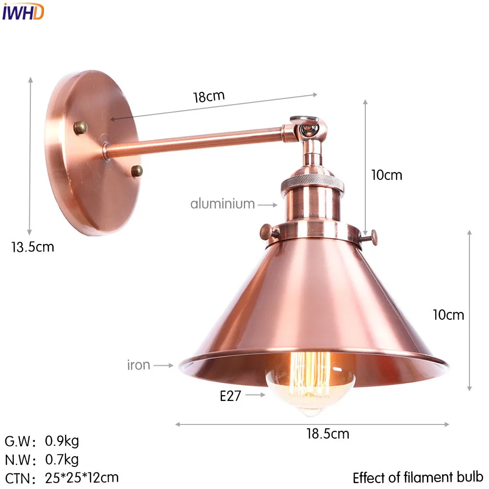 IWHD Американский Лофт латунь Эдисон винтажный настенный светильник ванная комната зеркало Лофт ретро настенные бра промышленное домашнее освещение