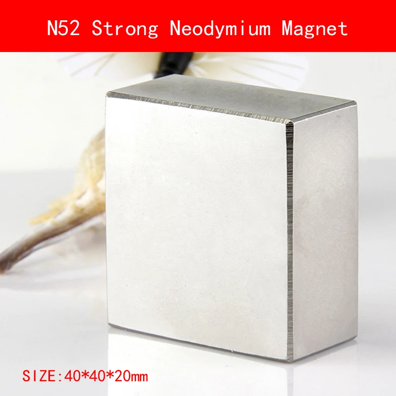 1 шт. блока 40x40x20 мм N45 N52 супер мощный сильным редкоземельных Блок Неодимовый магнит Неодимовый N52 магниты 40*40*20 мм