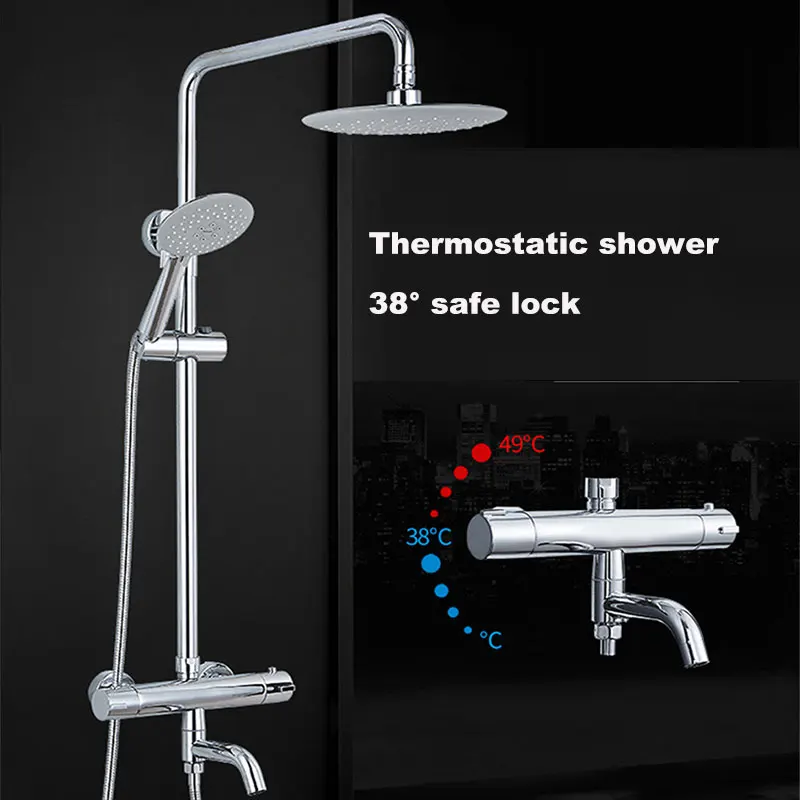 Черный или хромированный Термостатический душ для ванной комнаты, латунный душевой кран 9 дюймов, Круглый дождевой Душ 0103