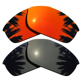 

(Black+Orange Red Mirrored Coating) 2-Pairs Polarized Replacement Lenses for Flak Jacket 100% UVA & UVB Protection