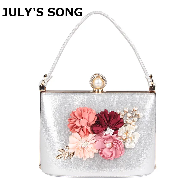 

JULY'S SONG Flower Evening Bag Ladies Pearl Wedding Clutches Female Banquet Bloom Flower Box Dimaond Crystal Party Clutch Purse