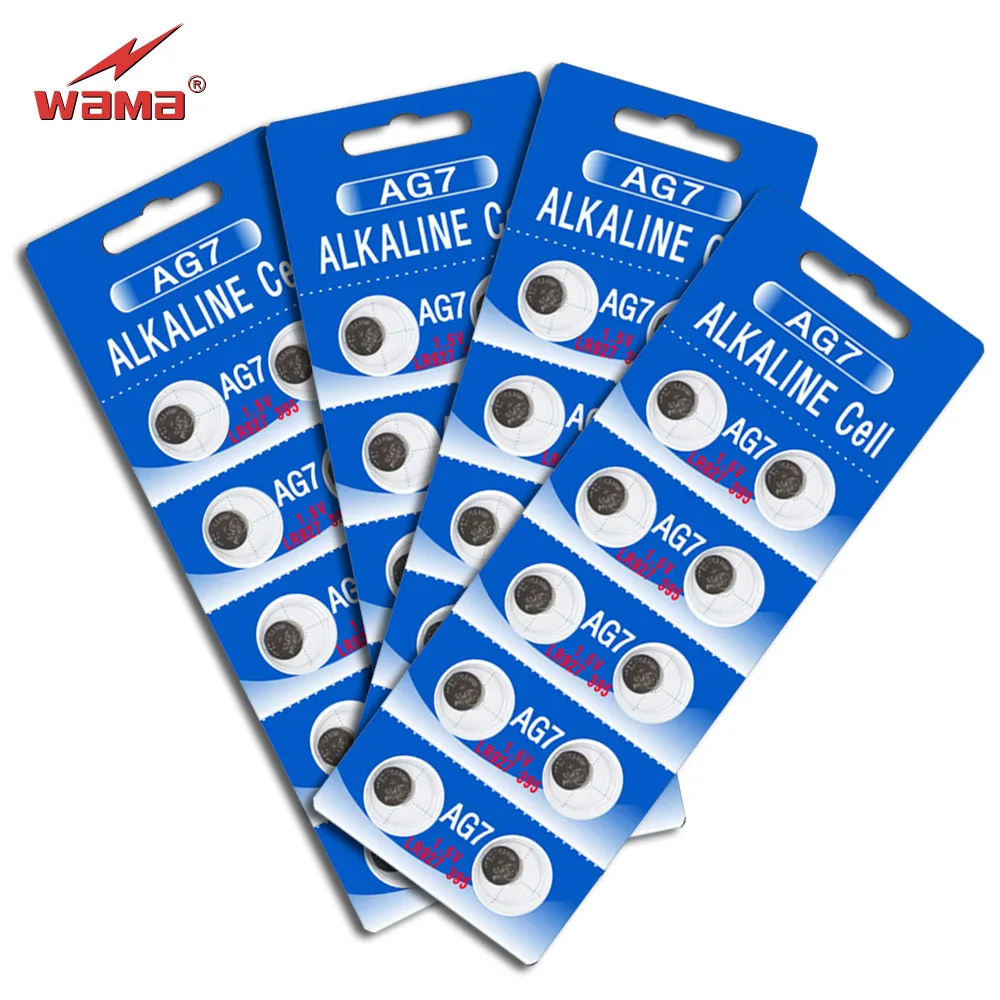 

40pcs/lot Wama AG7 1.5V Alkaline Button Cell Batteries L927 LR57 395/399 Watch Coin Battery for Disposable Calculator Toys