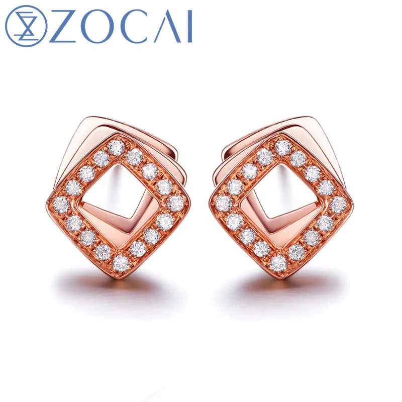 

ZOCAI Brand diamond earrings women OL style real 0.14 CT GIC certificated 18k rose gold (AU750) party stud earrings JBE90218T