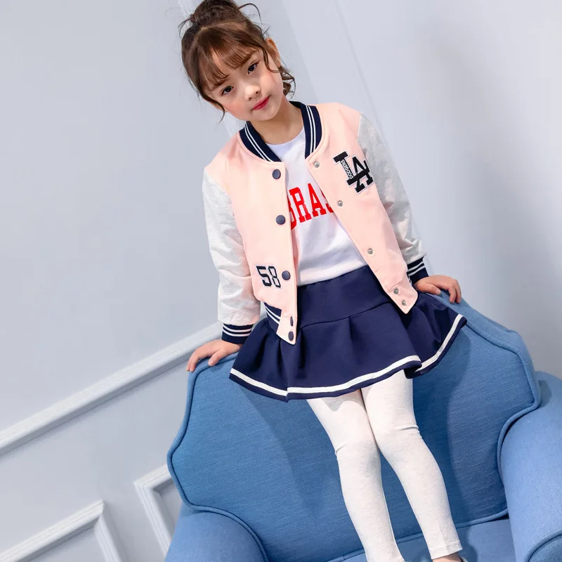ViGarBear High quality 2018 Girls Embroidered Letters Baseball Uniforms Skirts Fake Three-piece Baby clothing Spring Leisure Set ViGarBear High quality 2018 Girls Embroidered Letters Baseball Uniforms Skirts Fake Three-piece Baby clothing Spring Leisure Set