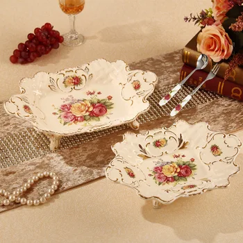 

European fruit plate suit three pieces of luxury ceramic decorations for Home Furnishing living room table decoration