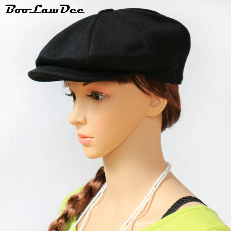 BooLawDee Pure woolen octagonal black newsboy cap for elderly painter and hunter hat Spring and Autumn leisure men women 01B-7