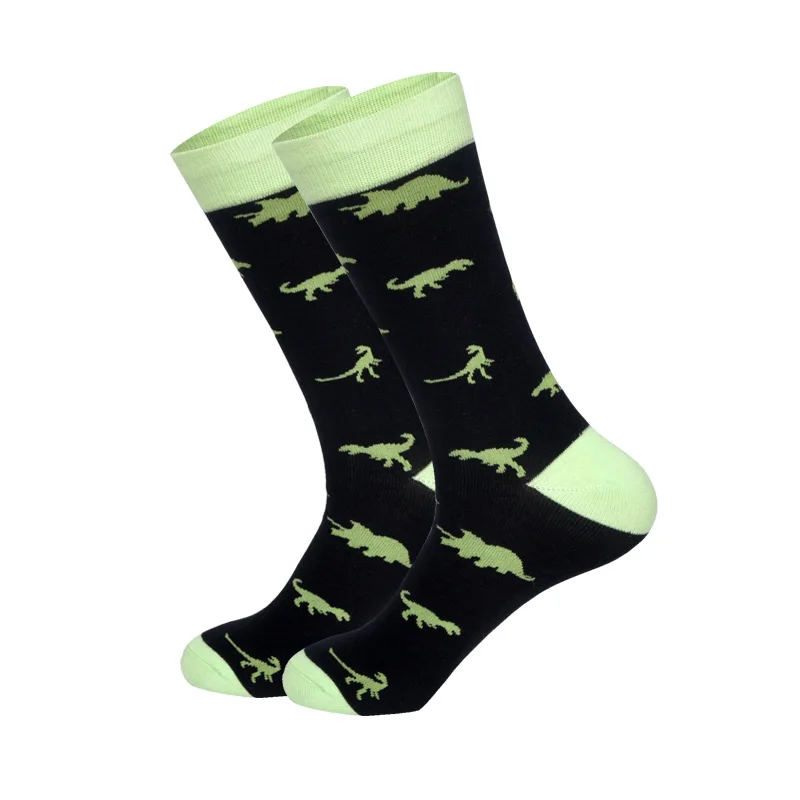 Внизу дышащие мужские носки 21 цвет чёсаный сплошной уличный стиль Пингвин улыбающийся банан оригинальность узор Crew Happy Socks - Цвет: Dinosaur