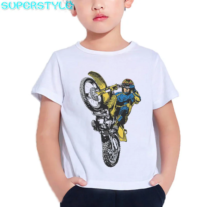 Детская футболка с принтом в виде мотокросса, хипстерская крутая футболка для маленьких мальчиков на лето года, Camiseta, белые топы для маленьких девочек, DHKP193 - Цвет: DHKP193E