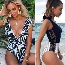 Сексуальный цельный купальник для женщин летняя пляжная одежда Кружева одно плечо купальник с открытой спиной боди Монокини купальник