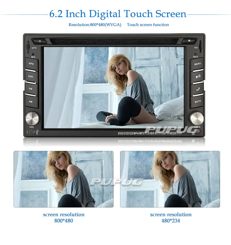 Automotive Parts CD 2 Din In Dash Autoradio GPS SAT Multimedia Headunit In Deck Car Video Electronics Car Stereo MP3 Music Auto Radio DVD Player Motorized 6.2Inch EinCar EQ Subwoofer Remote control receiver Rear View Camera