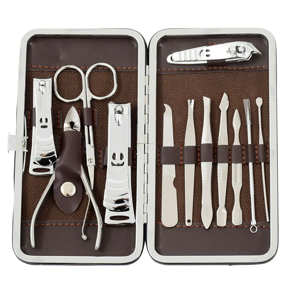 

Stainless Steel 12 PCS/set Nail Art Manicure Tools Set Nail Kit Clipper Scissors Tweezer Sets Stone Pattern Case For Nail