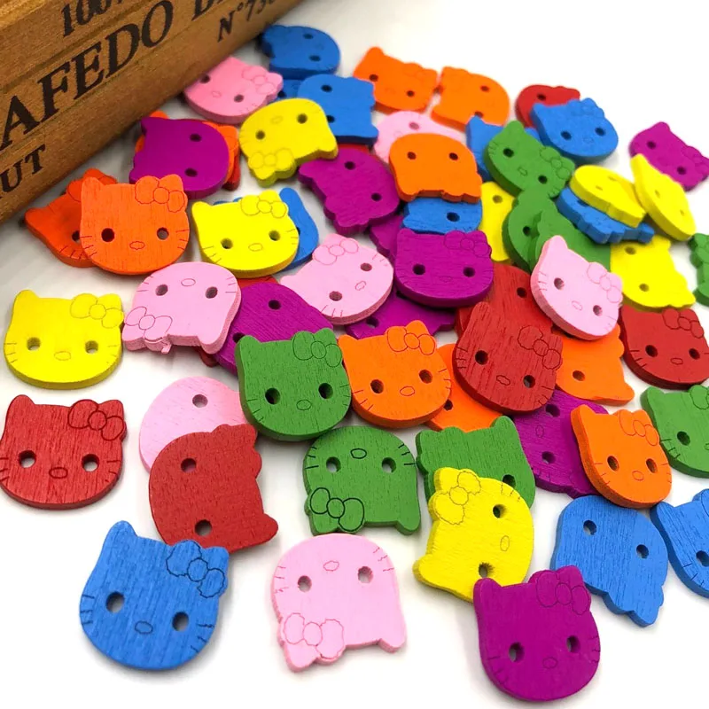 

50/100pc Mix Cat Wood Buttons 20x19mm Scrapbooking Sewing Craft WB365