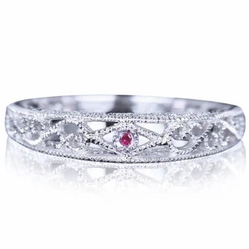 

HELON Sterling Silver 925 Natural Rubies Vintage Band Filigree Art Nouveau Antique Wedding & Anniversary Women's Jewelry Ring