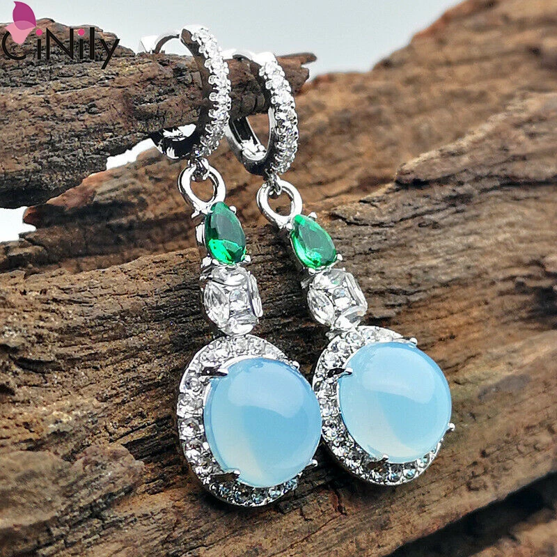 CiNily Delcate серьги из лунного камня Циркон Серебро для женщин Свадебная вечеринка
