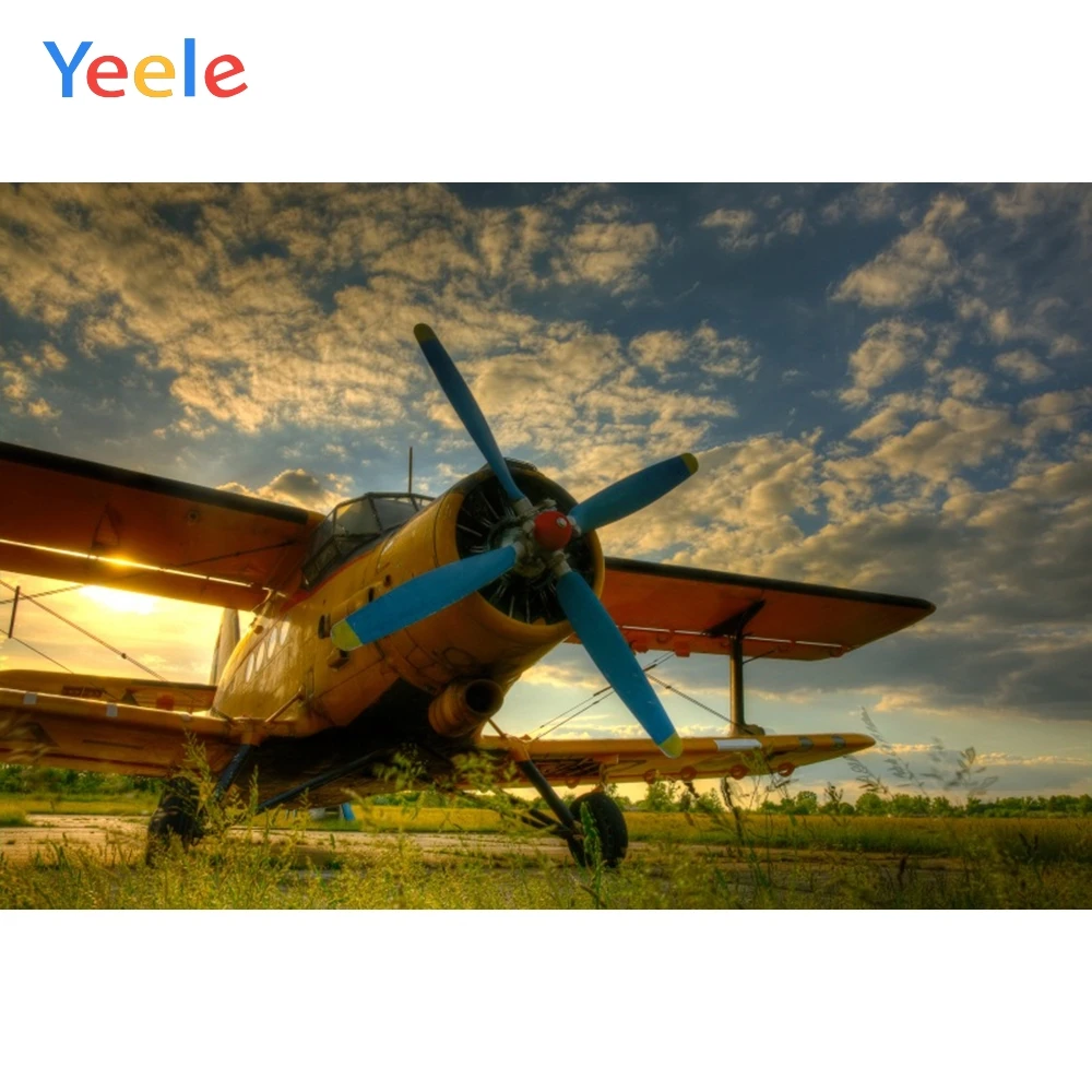 Yeele Blue Sky White Clouds Sunset Airplane Lawn Parking Apron Photography Backgrounds Photographic Backdrops for Photo Studio |