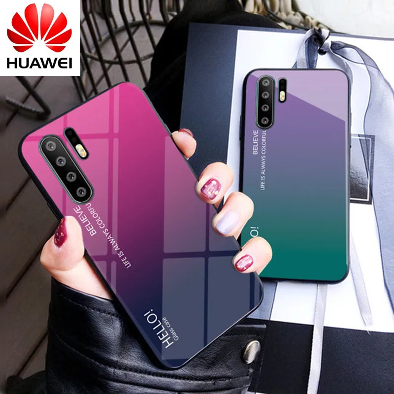 

Gradient Tempered Glass Phone Case For Huawei Honor 8X Mate 20 Pro Mate 10 P20 Lite P Smart Plus Nova 3i 3 4 P30 Cover Housing