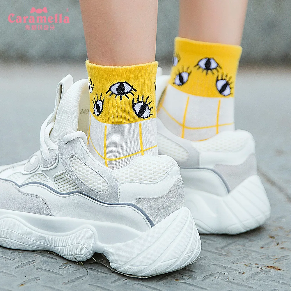 Caramella/3 пар/лот женские носки сезон осень зима Короткие хлопковые в клетку для